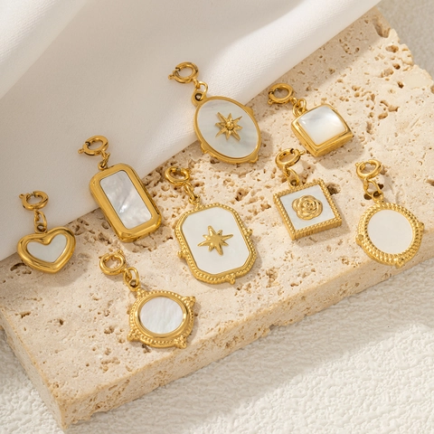 Vintage Alloy Mother Of Pearl Pendants For DIY Jewelry Making Gold Plated Geometric Star Heart Pendants And Chain Necklace