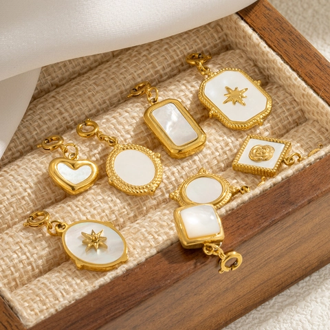 Vintage Alloy Mother Of Pearl Pendants For DIY Jewelry Making Gold Plated Geometric Star Heart Pendants And Chain Necklace