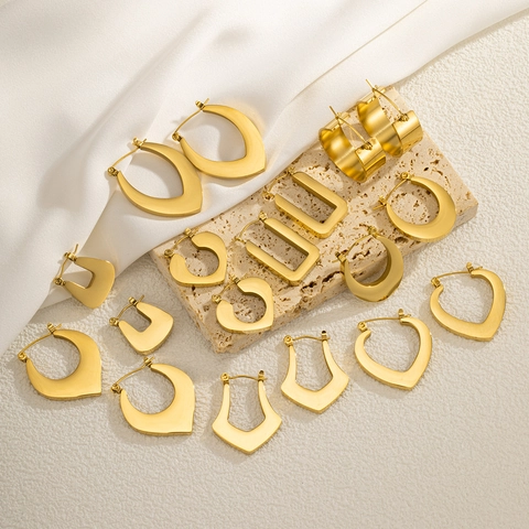 Minimalist Stainless Steel Geometric Hoop Earrings For Women Gold Plated Heart Rectangular U-Shaped Fashion Stud Jewelry
