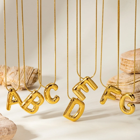 Fashion Gold Plated Stainless Steel Bubble Alphabet Pendant Necklace For Women Balloon Initial Letter Snake Chain Jewelry