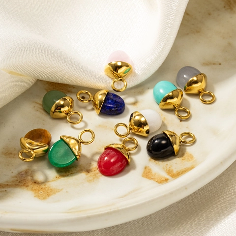 Acorn Shape Natural Stone Pendant With 18K Gold Plated Stainless Steel Cap DIY Jewelry Accessory For Women Bag Charm
