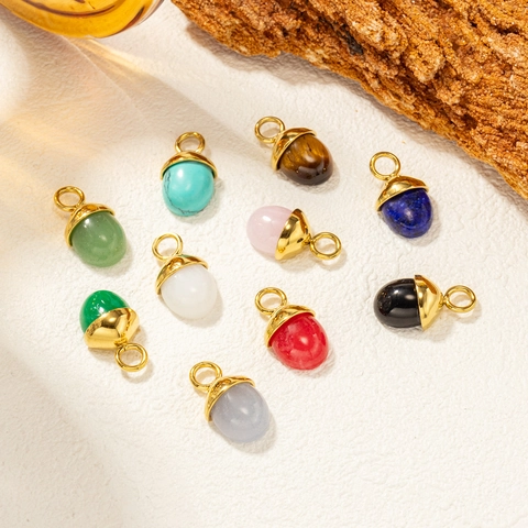 Acorn Shape Natural Stone Pendant With 18K Gold Plated Stainless Steel Cap DIY Jewelry Accessory For Women Bag Charm