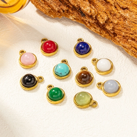 Runder Naturstein Anhänger Charm Edelstahl 18K Vergoldet DIY Schmuck Zubehör Für Halsketten Ohrringe Basteln