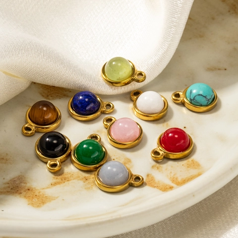 Runder Naturstein Anhänger Charm Edelstahl 18K Vergoldet DIY Schmuck Zubehör Für Halsketten Ohrringe Basteln
