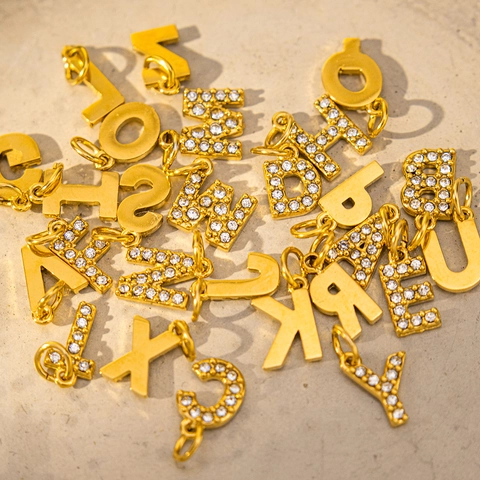 18K Gold Plated Stainless Steel Alphabet Letter Pendant Rhinestone Inlaid Fashion Personalized DIY Jewelry Findings Charm Accessories