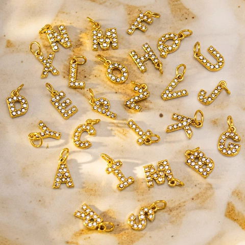 18K Gold Plated Stainless Steel Alphabet Letter Pendant Rhinestone Inlaid Fashion Personalized DIY Jewelry Findings Charm Accessories
