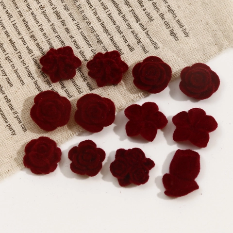 Parches de Flores de Rosa de Resina Flocada Vintage Burdeos Camelia Accesorios para Hacer Joyas DIY para Horquillas Broches
