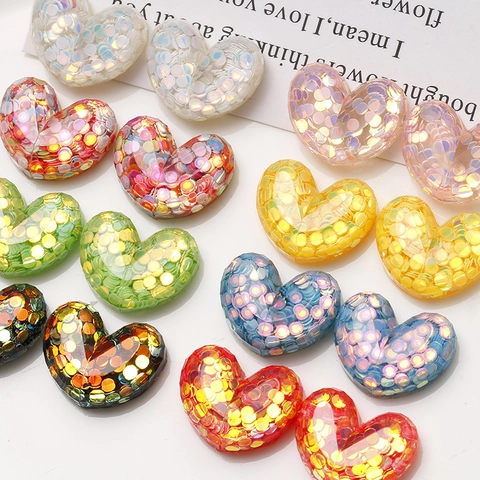 Süße Dopamin Bunte Glitzer Pailletten Herz Harz Patches Für DIY Schmuckherstellung Haarspangen Handyhülle Dekoration Zubehör