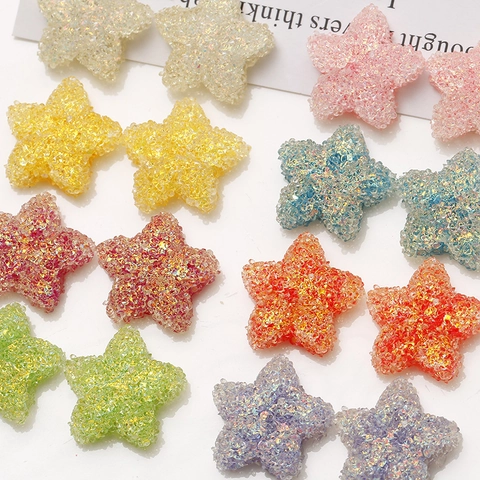 Candy Color Sternförmige Harzaufkleber Mit Zuckertextur Pailletten Stern Charms Für DIY Schmuckherstellung Haarklammer Handyhülle