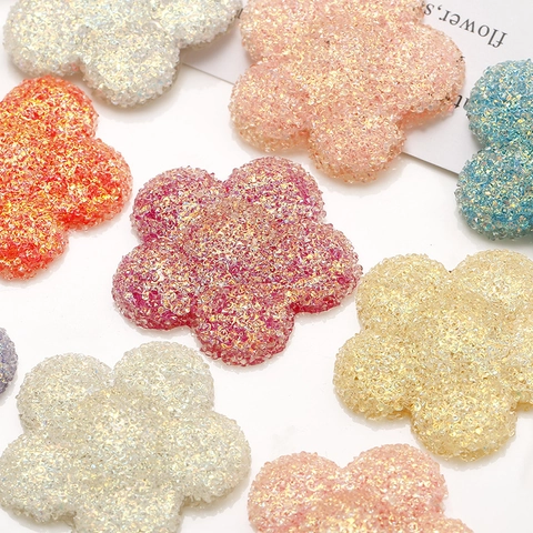 Irisierend Paillette Harz Blume Aufnäher DIY Handarbeit Schmuckzubehör Süß Farbverlauf Fünf Blütelblätter Blume Deko Damen