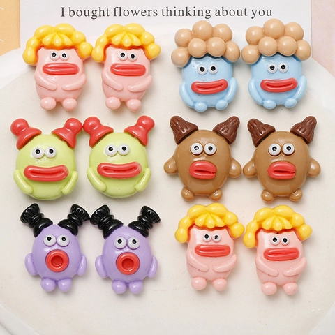 Funny Cartoon Monster Resin Cabochon Flatback Patch Cute Sausage Big Mouth Charms For DIY Jewelry Making Hair Clip Decor