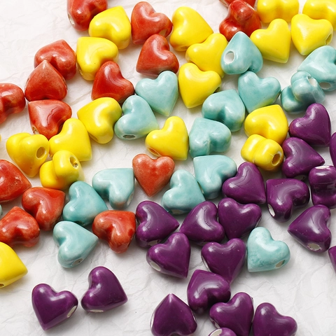 DIY Heart Shaped Glossy Ceramic Beads For Jewelry Making Colorful Glazed Love Heart Spacer Beads For Bracelet Craft Accessories