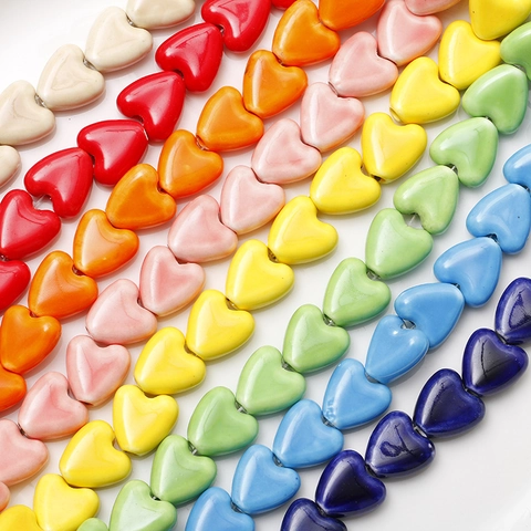 Perles en Forme de Cœur en Céramique Brillante Multicolore Accessoires de Création de Bijoux DIY Perles pour Boucles d'Oreilles
