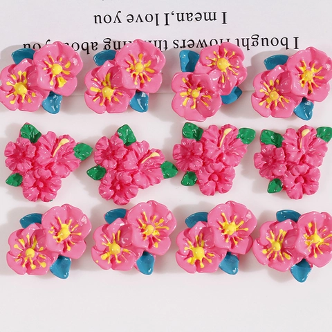 Rosa Harz Blumen Cabochons Flatback Hibiskus Floral Charms Für DIY Haarklammern Schmuckherstellung Zubehör Bastelbedarf