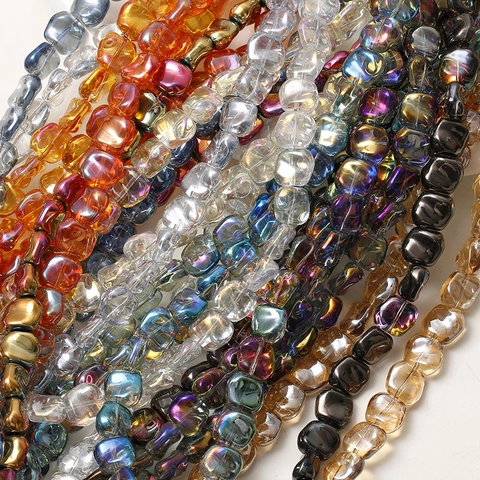 Perles de Cube en Verre Glaçure Semi-Transparent Brillant Iridescent Dégradé Couleur Aurora Trou Droit DIY Fabrication de Bijoux