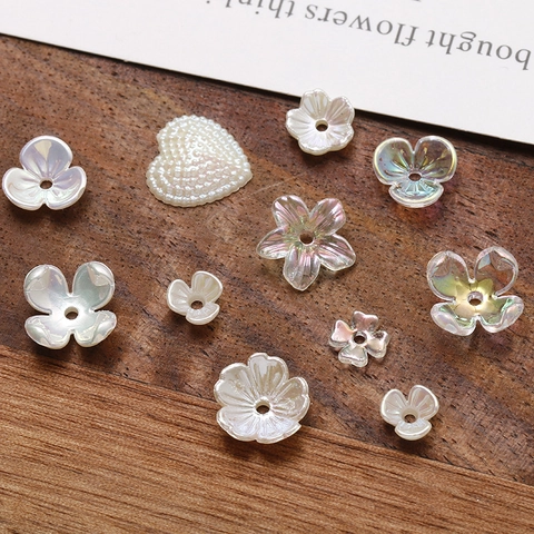 Perles en Acrylique Irisé Forme Fleur et Cœur pour Fabrication de Bijoux DIY Accessoires Artisanaux Charms Blanc Perle Irisé