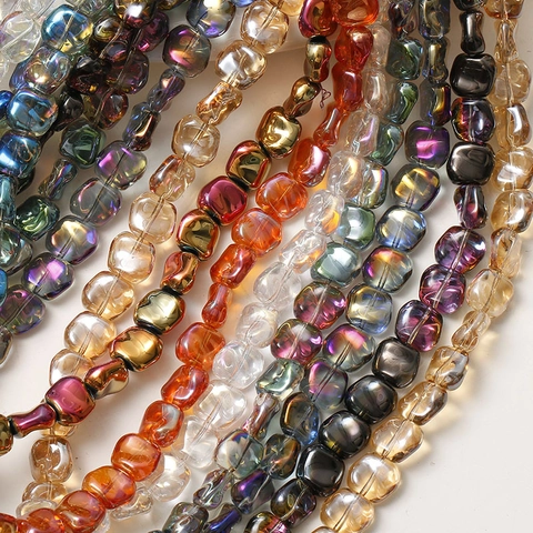 Perles de Cube en Verre Glaçure Semi-Transparent Brillant Iridescent Dégradé Couleur Aurora Trou Droit DIY Fabrication de Bijoux