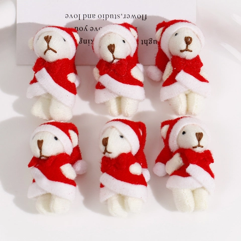 Christmas Plush Mini White Bear Pendant Red Bowknot DIY Jewelry Accessories Festive Holiday Party Decoration Bear Doll Ornament