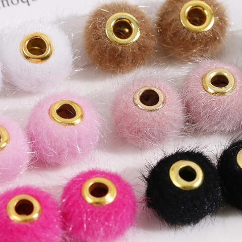 Perline Rotonde di Peluche Soffici Con Occhiello in Metallo Dorato Foro Grande Ciondoli in Tessuto Morbido per Gioielli Fai da Te