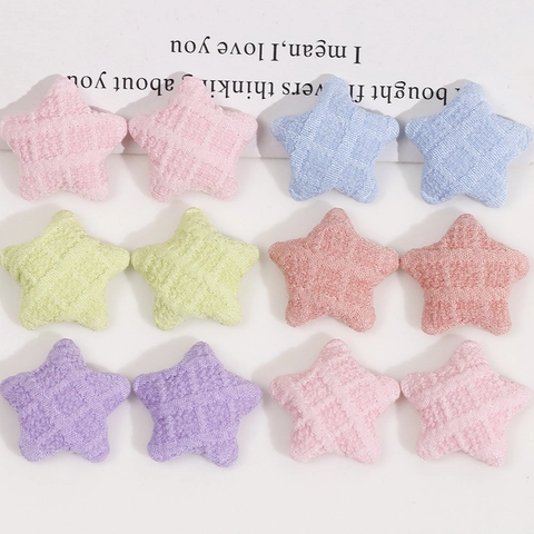 Apliques de Tela en Forma de Estrella Accesorios para Clips de Pelo DIY Color Macarrón Estrella de Punto Acolchada para Decoración