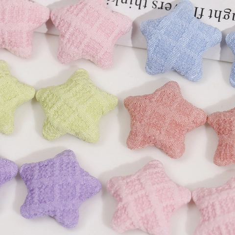 Apliques de Tela en Forma de Estrella Accesorios para Clips de Pelo DIY Color Macarrón Estrella de Punto Acolchada para Decoración