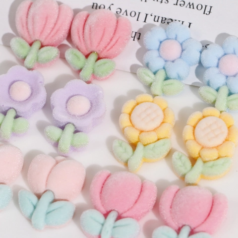 Parche de Accesorio de Bricolaje de Resina Flocada con Forma de Flor Girasol Tulipán para Pinzas para el Cabello Decoración de Fundas