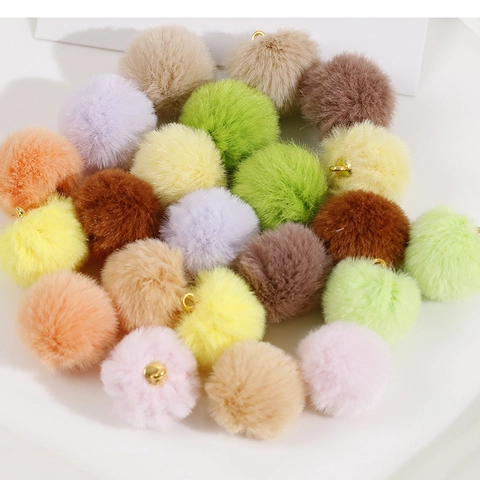 Soft Plush Pompom Pendant For DIY Jewelry Making Colorful Artificial Fur Ball With Alloy Hanging Ring Charms Craft Accessories