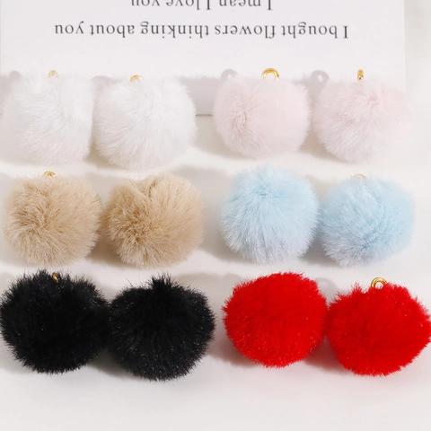 Soft Plush Pompom Pendant For DIY Jewelry Making Colorful Artificial Fur Ball With Alloy Hanging Ring Charms Craft Accessories
