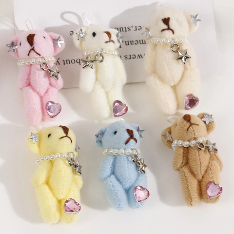 Simpatico Portachiavi a Forma di Orsetto di Peluche Con Collana di Perle Artificiali Ciondolo a Stella in Metallo Cuore Strass DIY