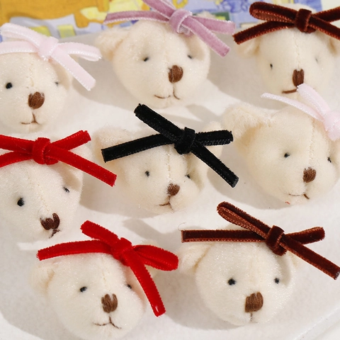 Süßer Plüsch Bärenkopf DIY Zubehör Mit Samtschleife Cartoon Bärenkopf Für Haarklammer Brosche Kopfschmuck Dekoration Großhandel