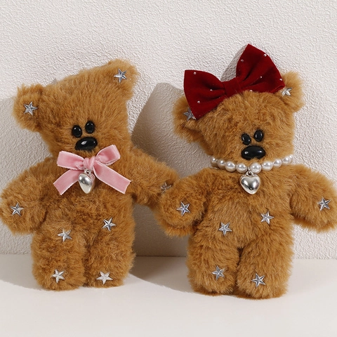 Cute Plush Bear Keychain Pendant With Bow Heart Charm Star Sequins Handcrafted Accessory For Bag Decoration For Girls Women