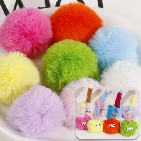 Pompones de Felpa Suaves de 55mm Coloridos Grandes Accesorios de Joyería DIY para Pinza de Pelo Llavero Decoración Hecha a Mano