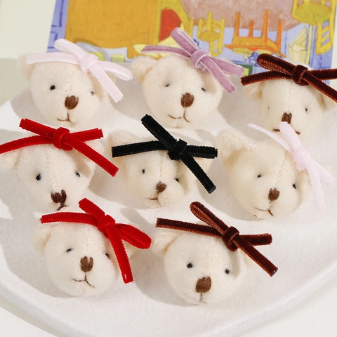 Süßer Plüsch Bärenkopf DIY Zubehör Mit Samtschleife Cartoon Bärenkopf Für Haarklammer Brosche Kopfschmuck Dekoration Großhandel