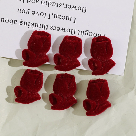 Parche de Resina de Flor de Tulipán Rojo Vino Flocado de Doble Cara Accesorios de Joyería DIY para Pendientes Clip de Pelo