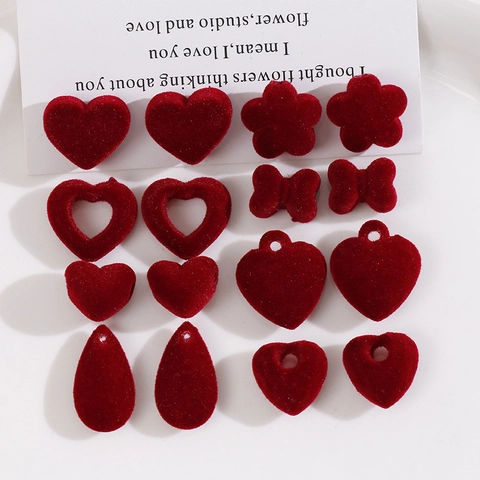 Dijes de Joyería DIY Flocados Rojos Corazón Flor Lazo Resina Accesorios Para Pendientes Pinzas Para El Cabello Manualidades