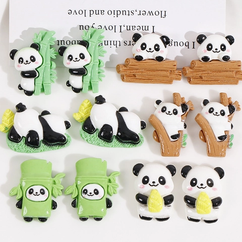 Simpatici Ciondoli in Resina Panda Cartone Animato Accessori Fai da Te per Cover Cellulare Fermagli Capelli Decorazione Panda Bambù