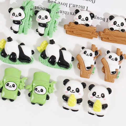 Simpatici Ciondoli in Resina Panda Cartone Animato Accessori Fai da Te per Cover Cellulare Fermagli Capelli Decorazione Panda Bambù