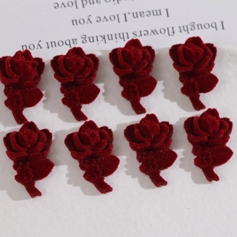Vintage Wine Red Flocked Rose Flower Acrylic Charms For DIY Earring Jewelry Making Handmade Craft Floral Decoration Accessory