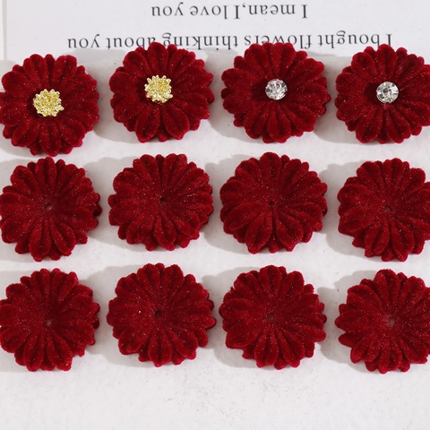 Ciondoli a Forma di Margherita in Resina Floccata Rosso Vino per Creazione di Gioielli DIY Accessori per Orecchini e Capelli