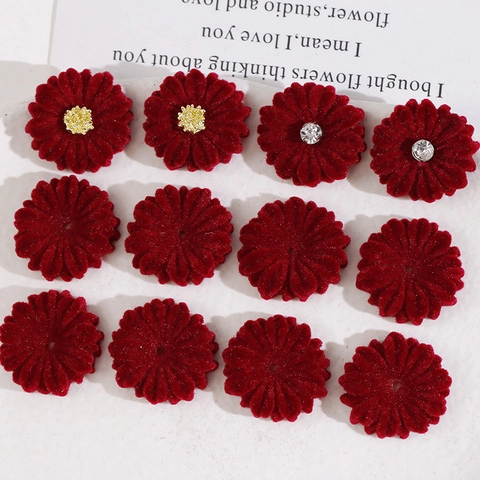 Ciondoli a Forma di Margherita in Resina Floccata Rosso Vino per Creazione di Gioielli DIY Accessori per Orecchini e Capelli