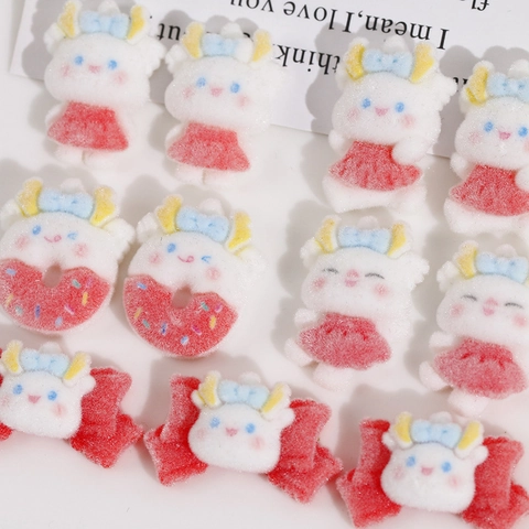 Parches de Resina Flocada de Dragón y Conejo de Dibujos Animados Accesorios de Joyería DIY Para Pinzas de Pelo Decoración de Fundas