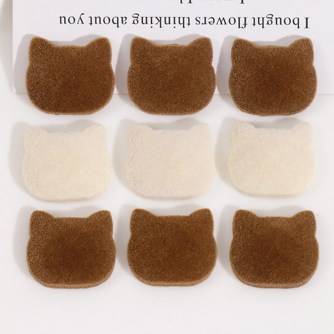 Cute Flocked Cat Head Resin Patches DIY Hairpin Earring Jewelry Accessories Animal Pattern Flatback Cabochons For Handmade Craft