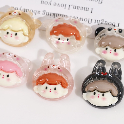 Niedliche Cartoon Mädchen Harz Cabochons Flatback Bär Hase Hirsch Tiere DIY Handwerk Zubehör Für Haarklammern Handyhüllen Dekoration