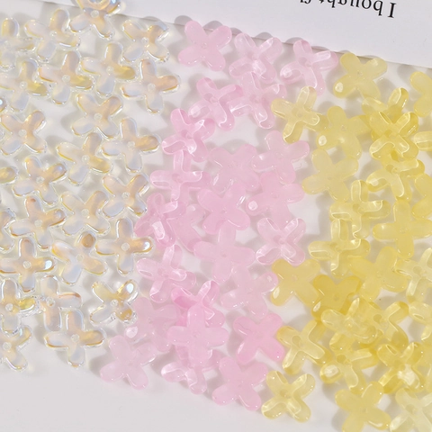 Iridescent Glass Flower Beads AB Color Gradient Floral Beads For DIY Jewelry Making Handcrafted Bracelet Accessories