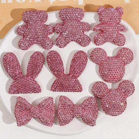 Pink Sparkling Rhinestone Resin Charms Bear Rabbit Bow Flatback Cabochons For DIY Jewelry Making Phone Case Decor Scrapbooking