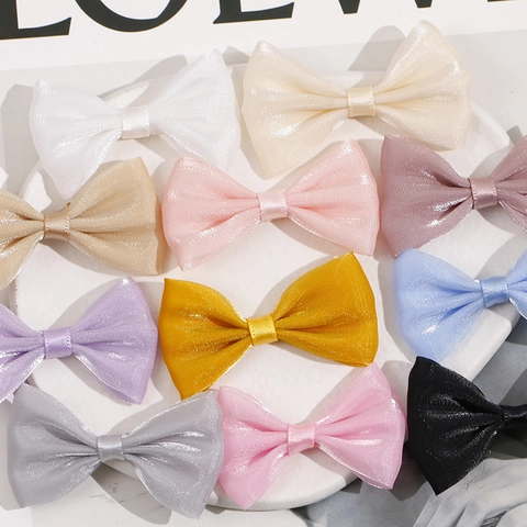 Handmade Shimmering Mesh Double Layer Bow DIY Jewelry Making Findings Satin Ribbon Decoration For Women Hairpins Accessory