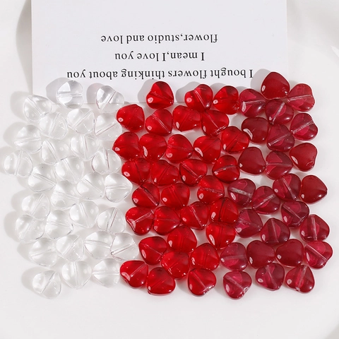 Süße Herzform Glasperlen Transparent Rot Fuchsia Lose Perlen Für Schmuckherstellung Armband Halskette Ohrringe Bastelzubehör