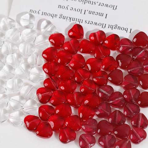 Süße Herzform Glasperlen Transparent Rot Fuchsia Lose Perlen Für Schmuckherstellung Armband Halskette Ohrringe Bastelzubehör