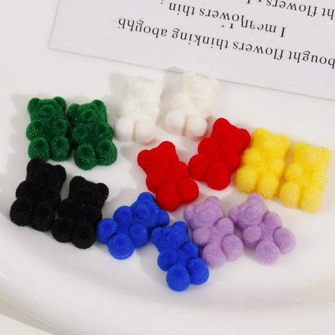 DIY Jewelry Making Flocking Resin Gummy Bear Charms For Earrings Hair Clips Headwear Accessories Cute Animal Flatback Pendants