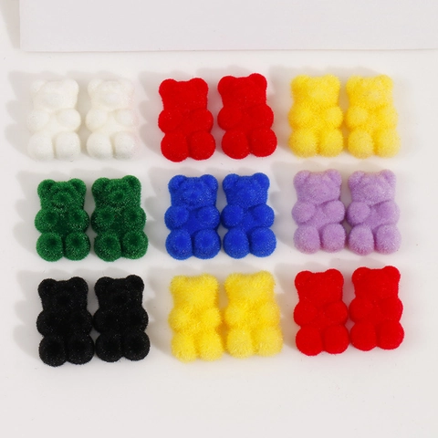 DIY Jewelry Making Flocking Resin Gummy Bear Charms For Earrings Hair Clips Headwear Accessories Cute Animal Flatback Pendants